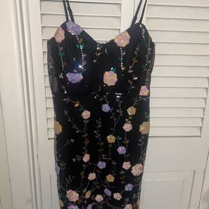 Floral Embellished Black Dress